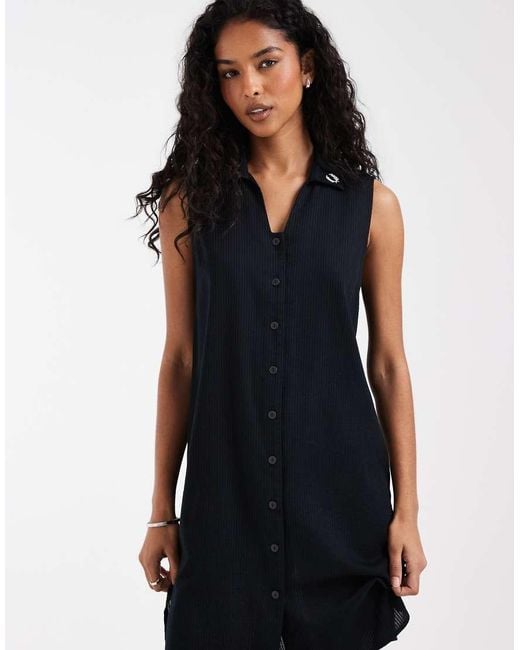 Fred Perry Black Sheer Stripe Sleeveless Mini Dress