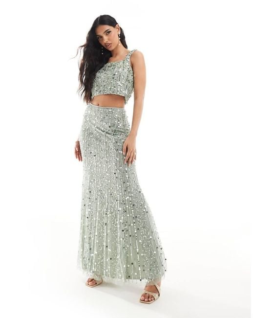 Beauut White Embellished Maxi Skirt Co-Ord