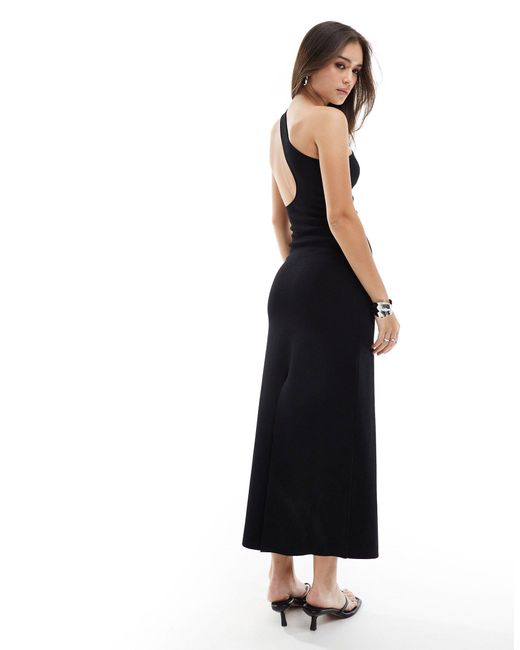 & Other Stories Black Knitted One Shoulder Midi Dress With Cut Out Back Detail