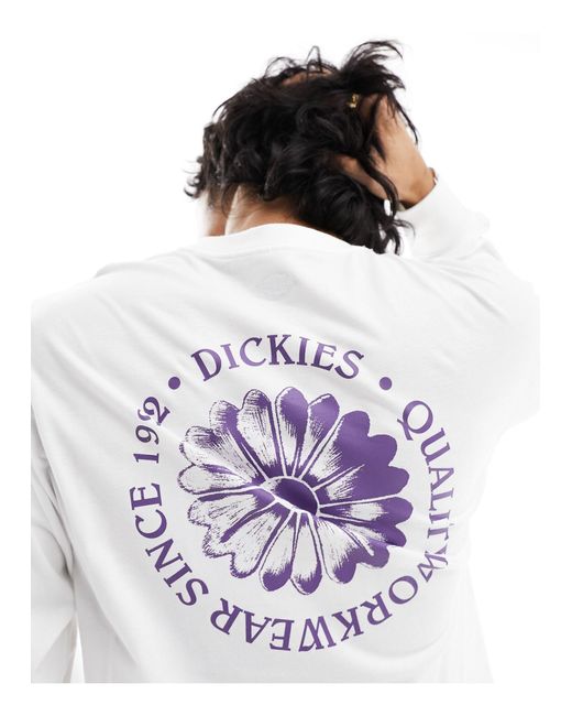 Dickies White Garden Plain Long Sleeve T-shirt With Back Print for men