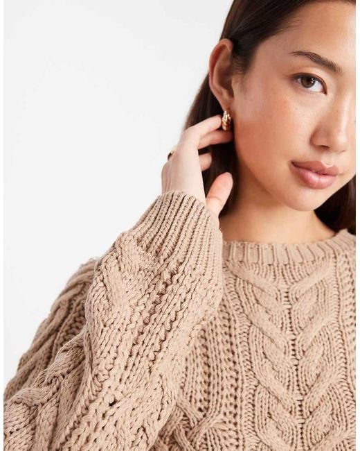 Brave Soul Brown Crew Neck Cable Knit Jumper