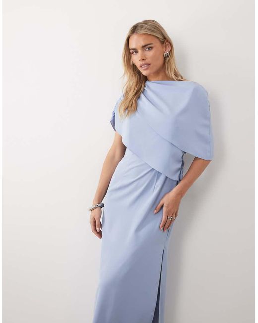 ASOS Blue Asos Design Petite Fallen Shoulder Midi Dress