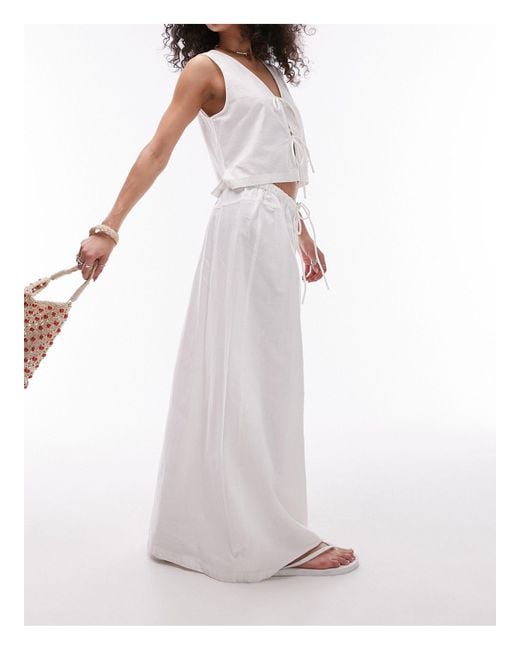 TOPSHOP White Co-ord Linen Blend Beach Maxi Skirt