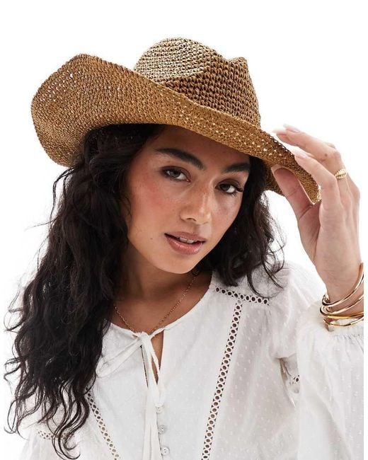 Cotton On Brown Cotton On Amber Raffia Cowboy Hat