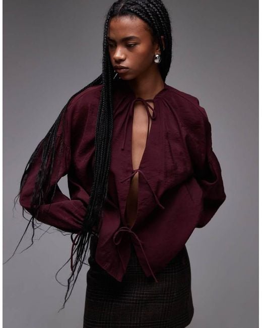 TOPSHOP Brown Tie Front Top
