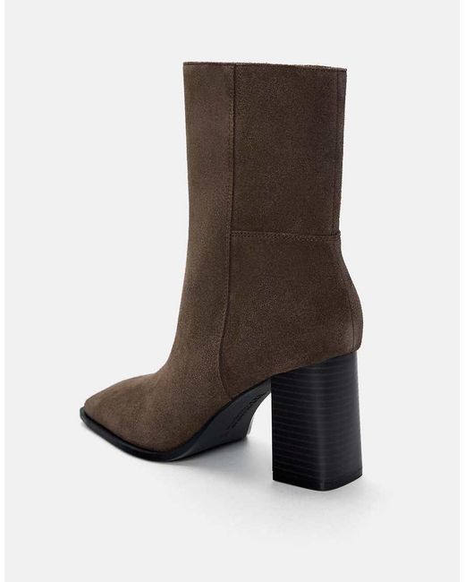 Pull&Bear Brown Leather High-heel Ankle Boots