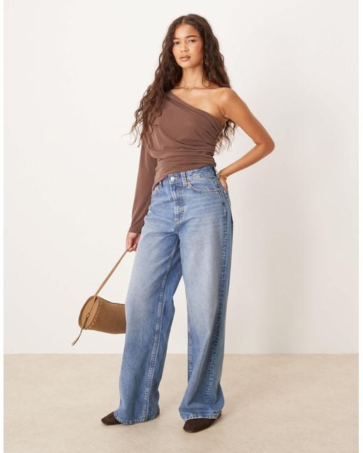 ASOS Blue Draped Asymmetric One Shoulder Top