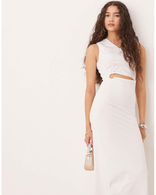 ASOS Natural Sleeveless Cut Out Ring Trim Detail Midi Dress