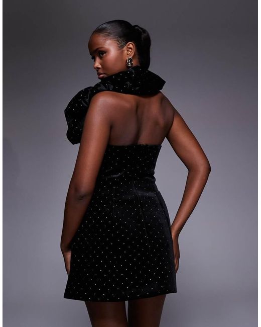 ASOS Black Premium Velvet Embellished Mini Dress With Neck Detail