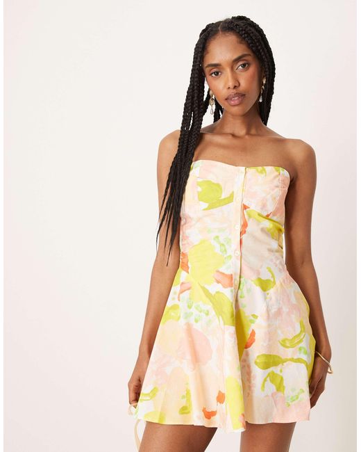 ASOS Yellow Ruched Panel Bandeau Mini Dress