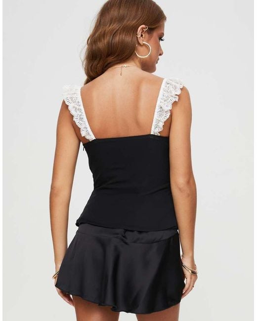Princess Polly Black Delvonte Lace Contrast Bow Detail Top