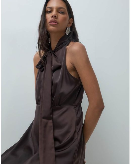 Y.A.S Black Halter Neck Scarf Tie Satin Maxi Dress