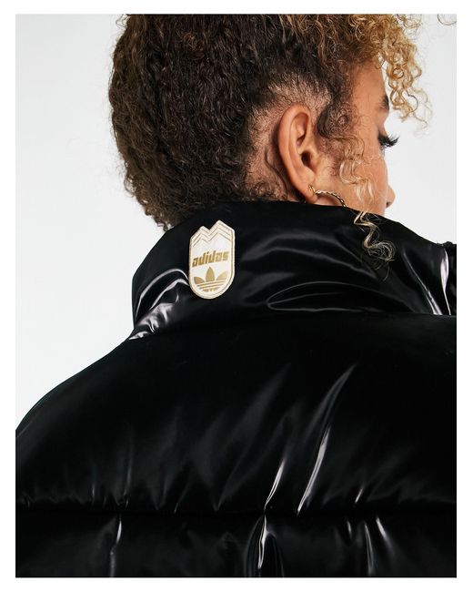 Adidas Originals Black Puffer Jacket With Standing Collar