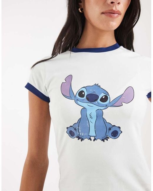 ASOS White Disney Ringer Baby Tee With Stitch Print