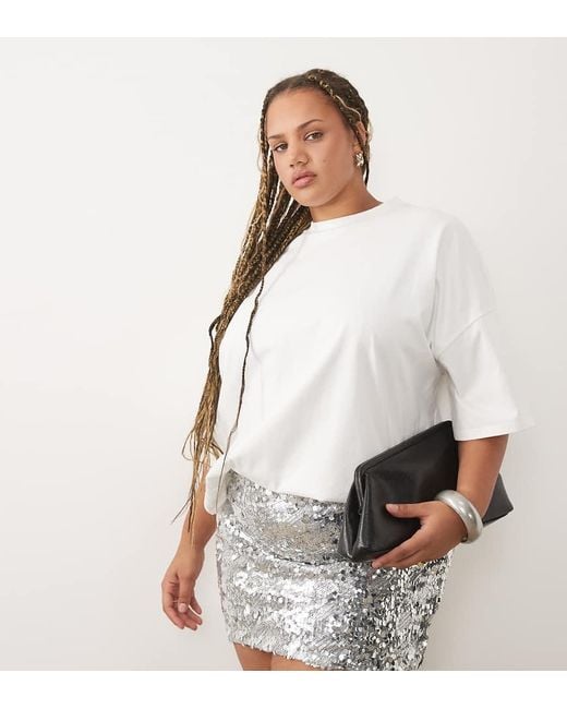 ASOS Asos Design Curve Mini Rok Met Mix Van Lovertjes in het White