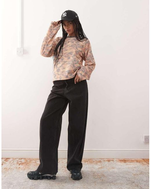 Collusion Natural Anti Fit Camo Waffle Long Sleeve Top