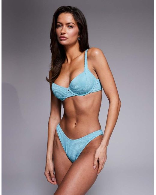 ASOS Blue Riddy Glitter Rib Ibiza High Leg Cheeky Bikini Bottom