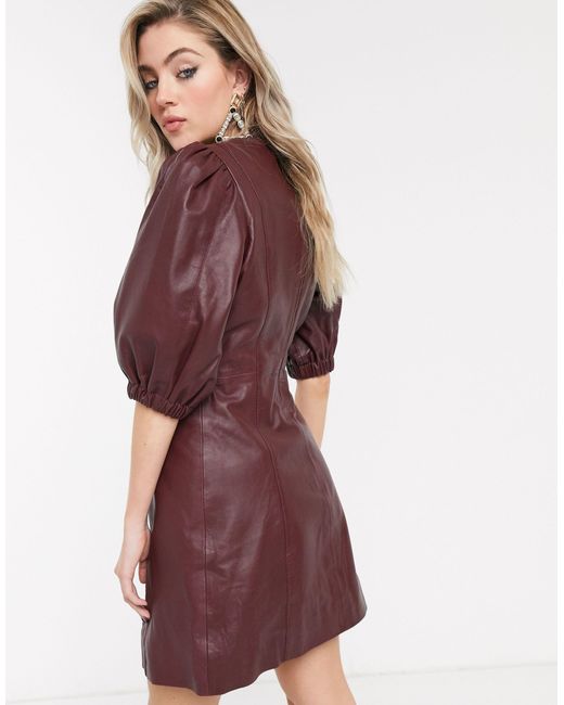 Object Leather Dress With Puff Sleeve 