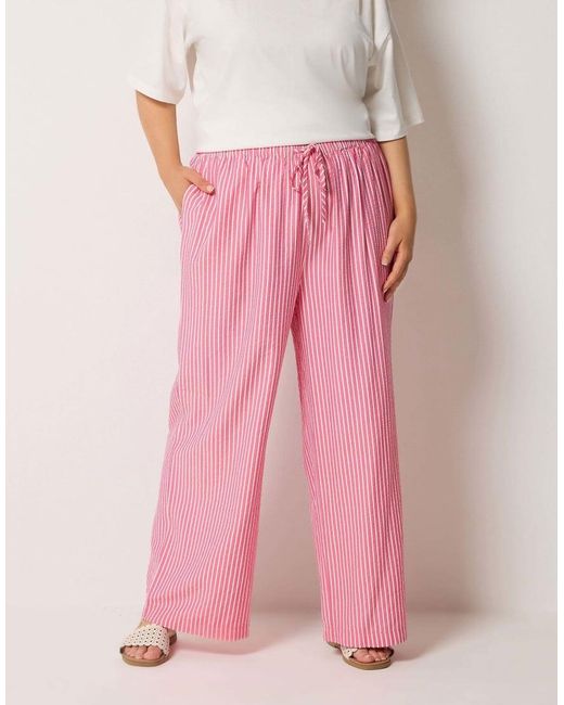Yours Clothing Pink Stripe Wide Leg Trousers