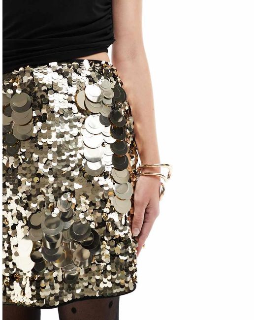 French Connection Metallic Sequin Mini Skirt