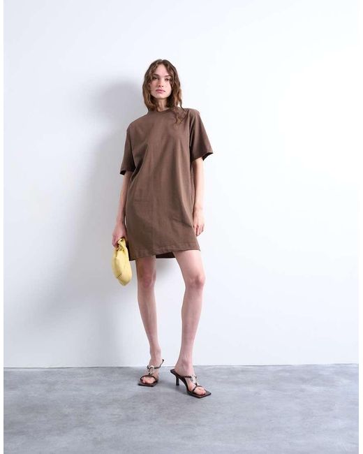 TOPSHOP Brown Oversized Premium Short Sleeve T-shirt Dress