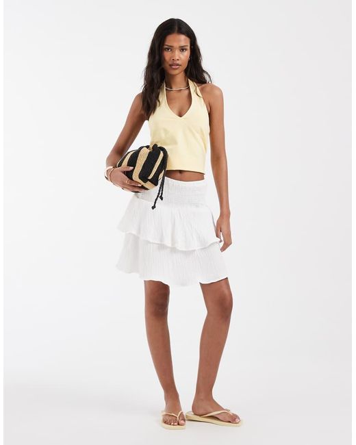 Vero Moda White Shirred Waist Ruffle Him Cheesecloth Mini Skirt