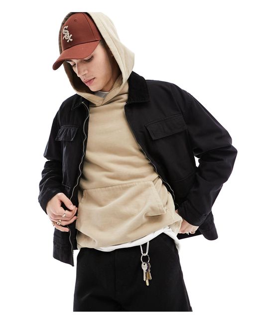 ASOS Black Oversized Washed Harrington Jacket With Pockets for men