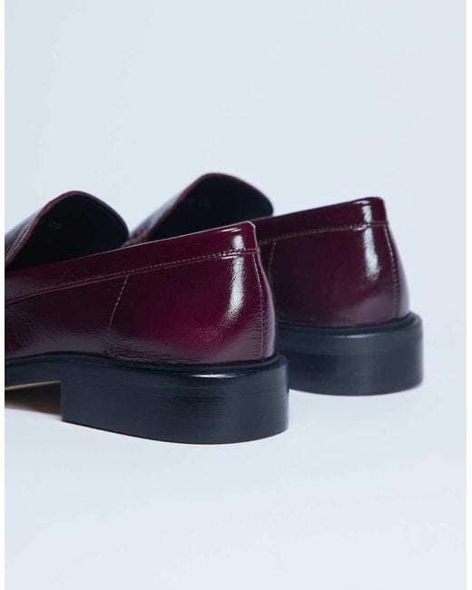 TOPSHOP Blue Premium Clover Real Leather Loafers With Ruched Detail