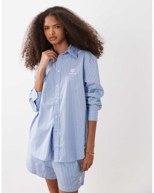 Polo Ralph Lauren Blue Wimbledon Capsule Leigh Striped Co-Ord Shirt With Crest Embroidery