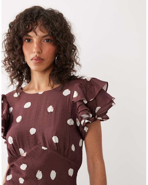 Nobody's Child Red Lola V Neck Back Detail Flutter Sleeve Midi Dress