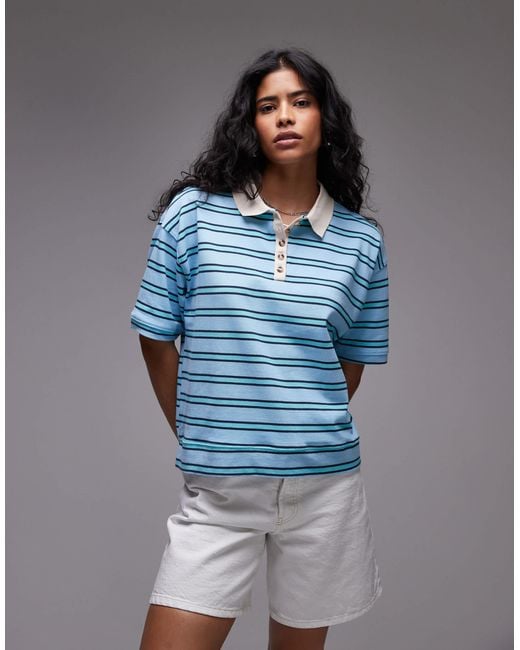 TOPSHOP Blue Stripe Boxy Polo