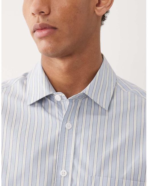 ASOS Gray Oversized Stripe Shirt With Chest Pocket for men