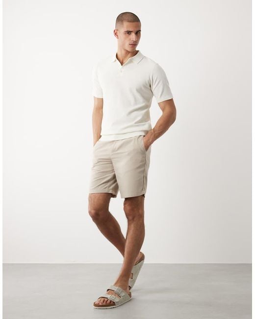 Threadbare White Knitted Short Sleeve Polo Top for men