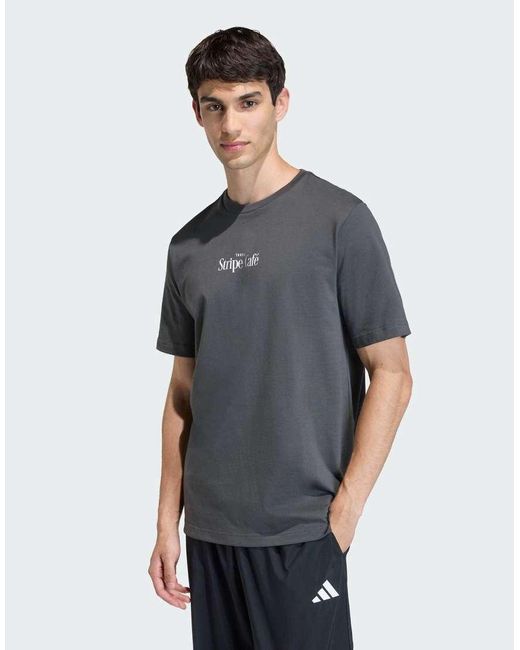 Adidas Originals Gray Coffee Cafe Donut Box Graphic T-Shirt for men