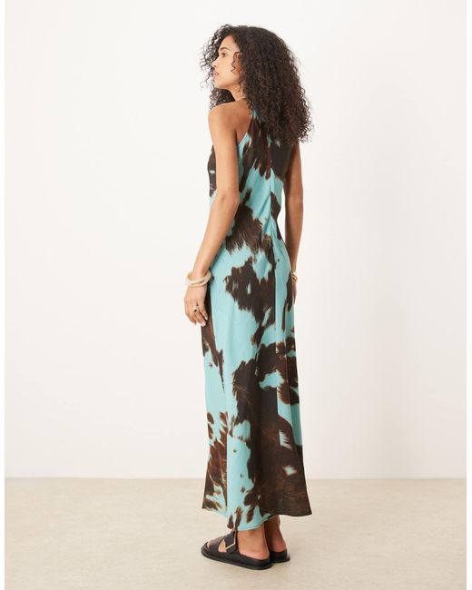 ASOS Multicolor Racer Neck Linen Look Maxi Dress