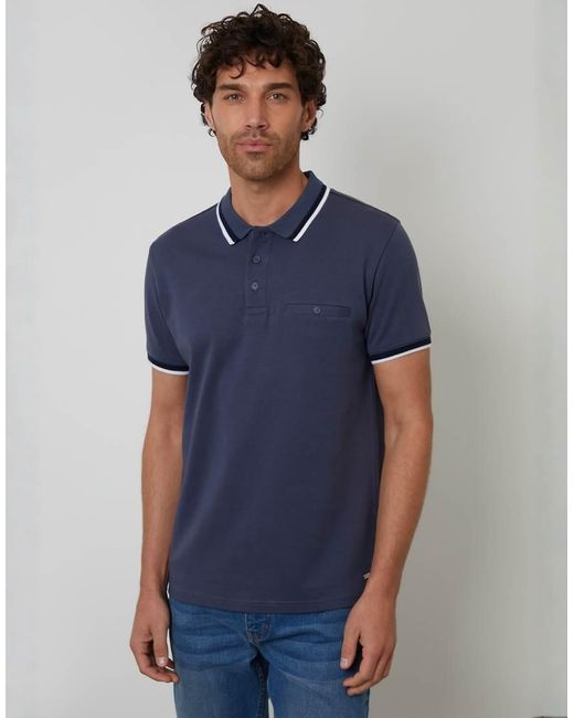 Threadbare Blue Jetted Pocket Cotton Polo Shirt for men