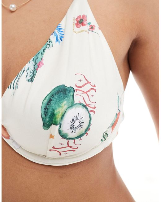 Coppe grandi - top bikini con ferretto e stampa stile cartolina di ASOS in Multicolor