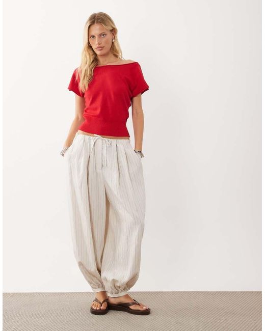 Mango Red Teen Cinched Waist Short Sleeve Knitted Top