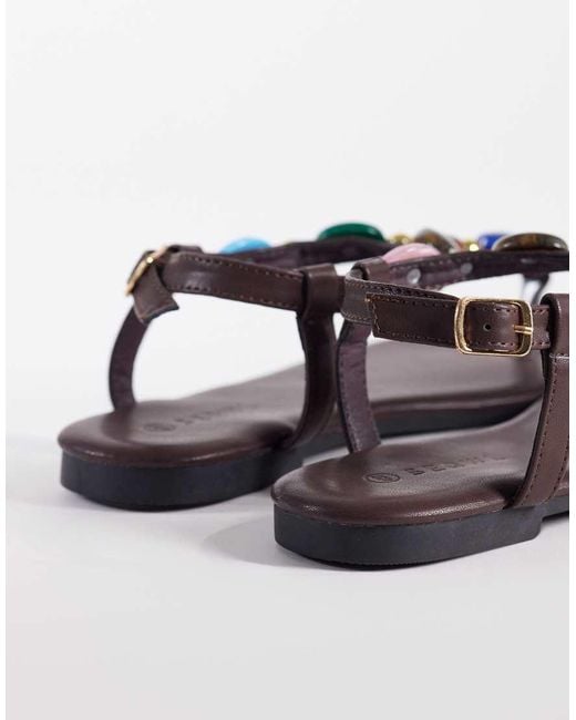 SEQWL Brown Embellished Strappy Flat Sandals