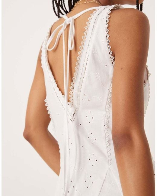 ASOS White Broderie Sleeveless V Neck Swing Mini Dress