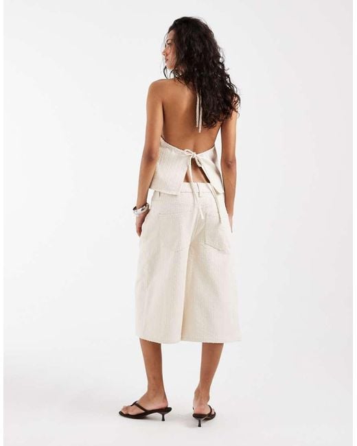 ASOS White Textured Denim baggy Bermuda Shorts