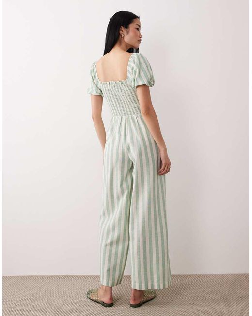 Wednesday's Girl White Shirred Short Sleeve Cotton Jumpsuit