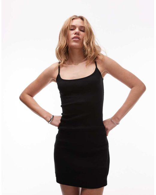 TOPSHOP Geribbelde Cami Mini Jurk in het Black