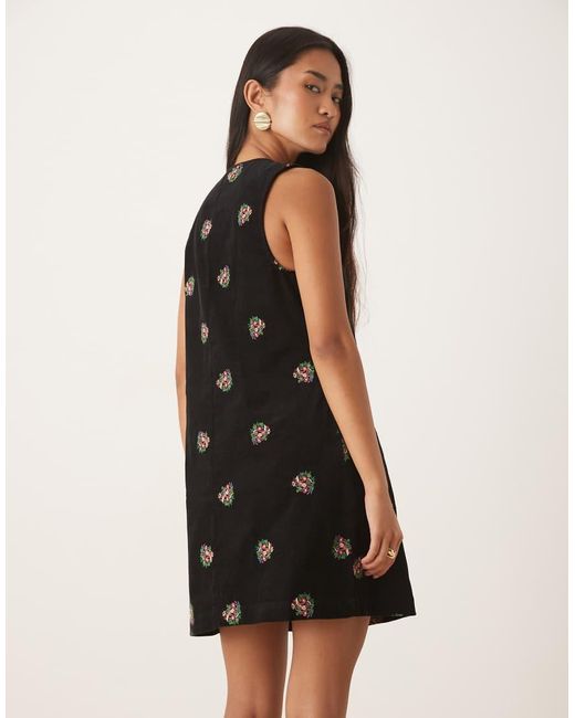 Nobody's Child Black Nila Tie-Detail Cord Pinafore Mini Dress