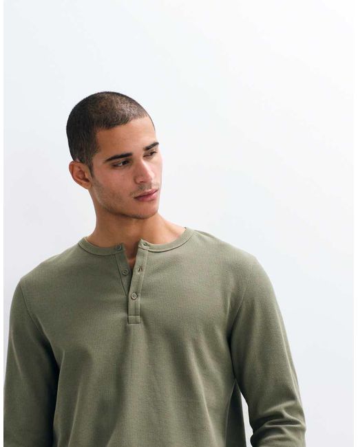 ARKET Green Long Sleeve Henley Top for men