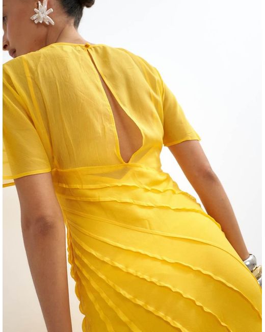 TOPSHOP Yellow Sheer Chiffon Maxi Dress With Pintuck Details