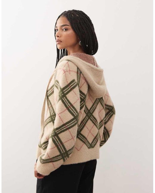 Reclaimed Vintage Natural Soft Knitted Hooded Cardigan With Tie Bow Detail