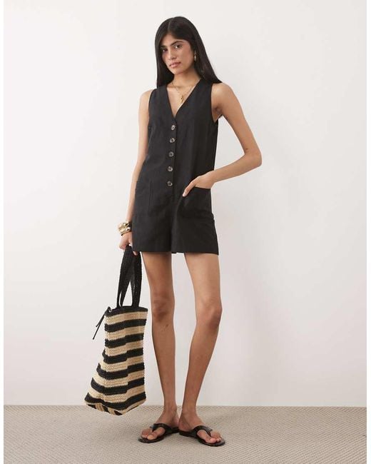 New Look Natural V Neck Button Through Playsuit