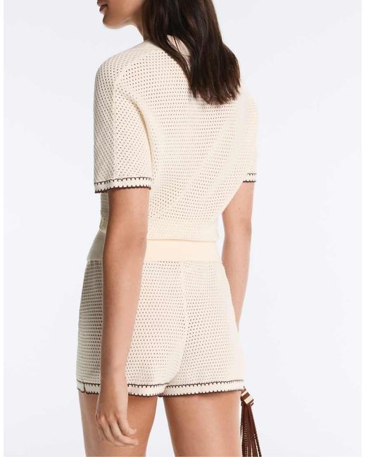 Oysho White Cotton Open Knit Shorts