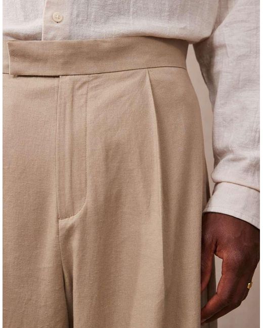 ASOS Nette Broek Van Linnenmix Met Wijde Pijpen En Plooien Aan De Voorkant in het Natural voor heren